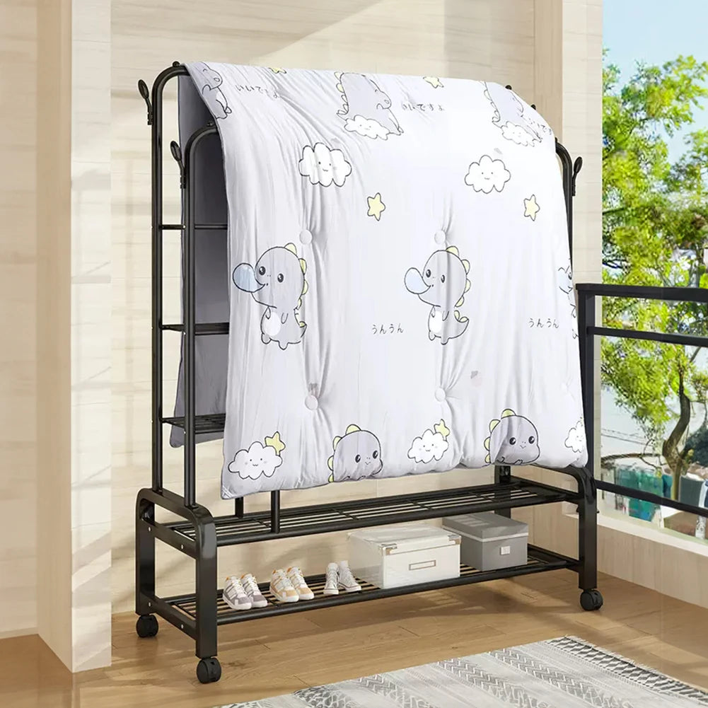 【Breeins】Double-Rod Clothes Rack with Wheels Storage Organizer Clothes Shelf Tidy Home Decoration