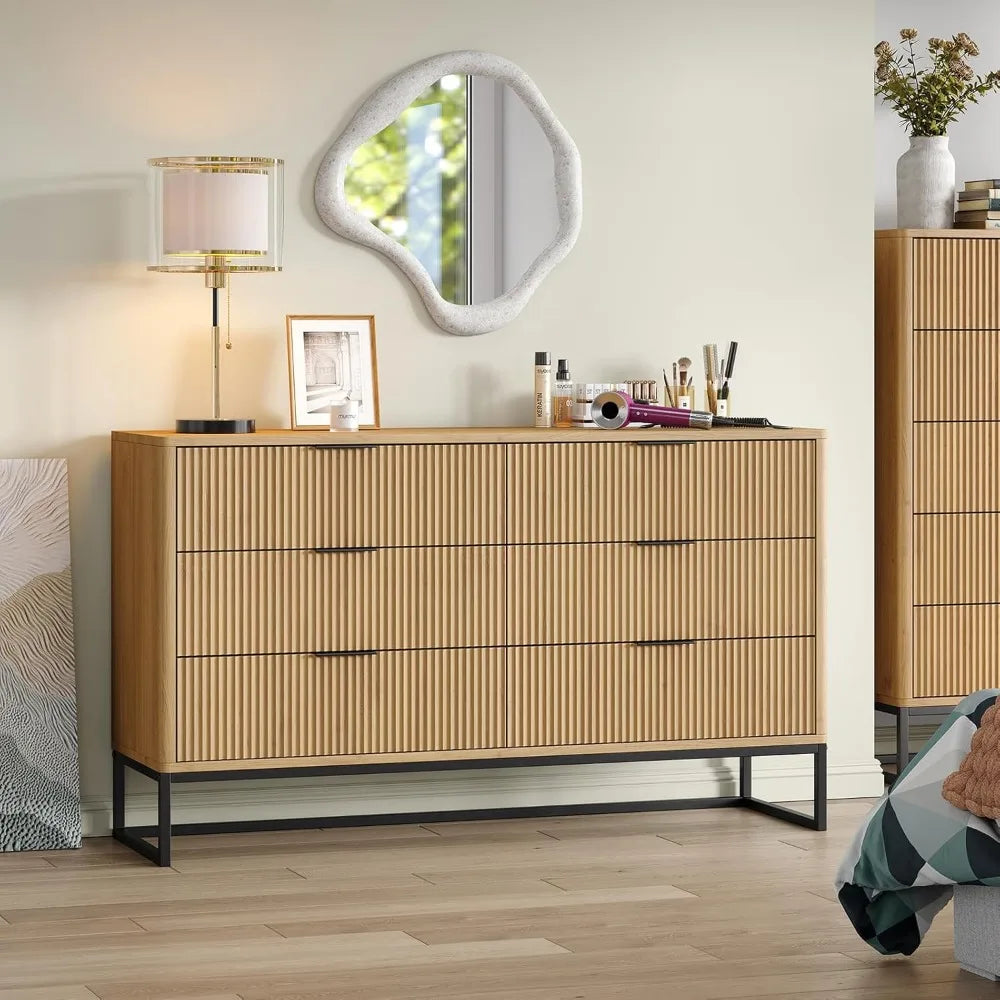 6 Drawer Double Dresser 54''W Modern Dresser Wood Storage Dressers & Chests of Drawers for Closet, Bedroom Living Room, Hallway