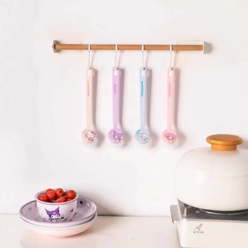 Hello Kitty Kuromi Kitchen Pot Scrubber  Dishwashing Wonder  Soft-Bristled Long-Handled Pot Scrubber for Home Use