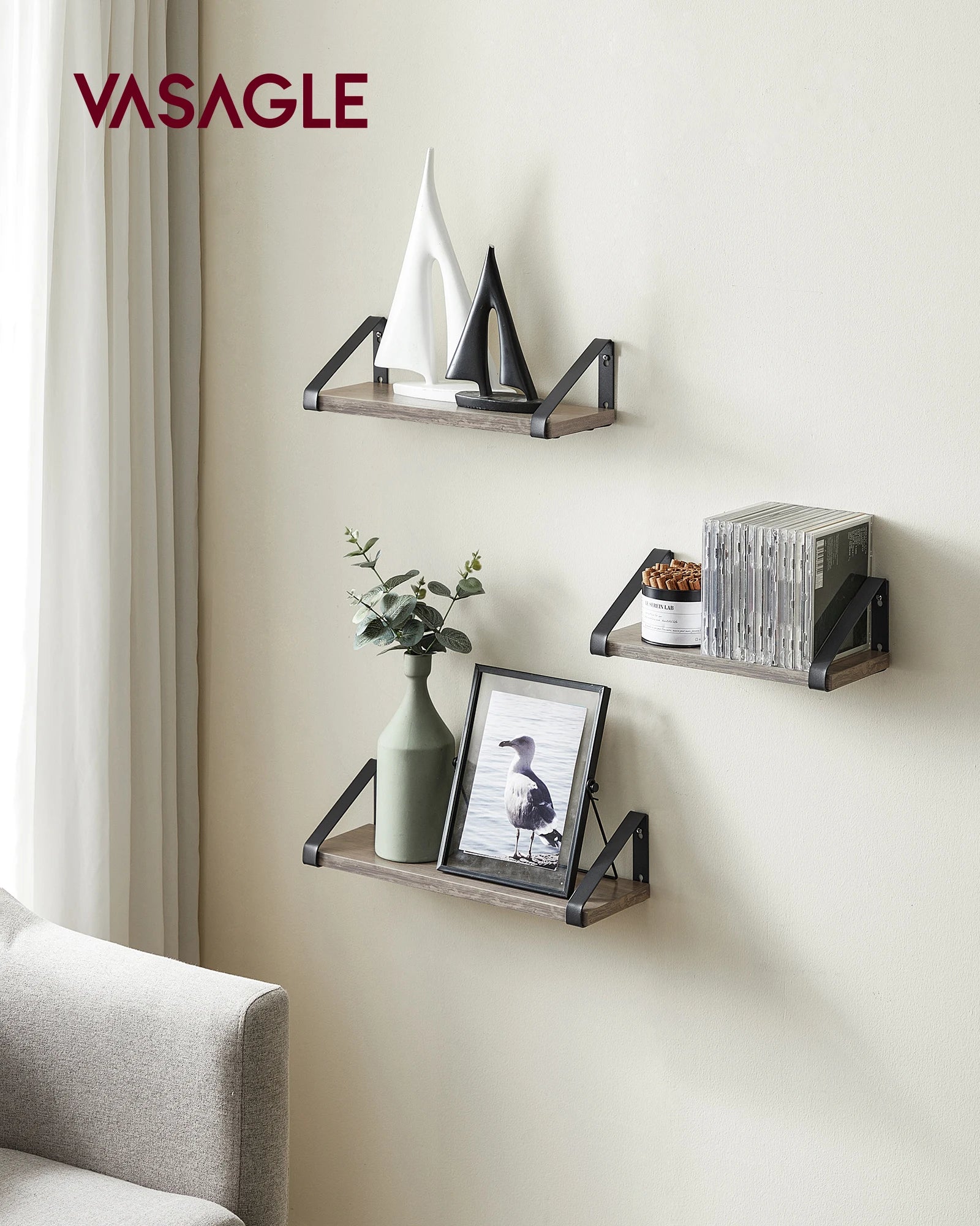 VASAGLE wall shelf industrial design suspension rack set of 3 wall mounted