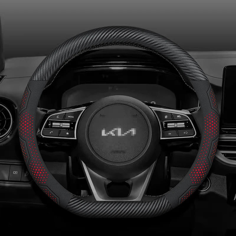 For Kia K5 Sportage Picanto Xceed Rio Cerato Soul Carens Seltos Carbon fiber Suede Car Steering Wheel Cover Auto Accessories