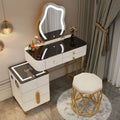 Luxury Glass Dressing Table with Smart Wireless Charging Bedroom Vanity Nightstand Makeup Table Drawers with Led Mirror Dresser
