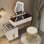 Luxury Glass Dressing Table with Smart Wireless Charging Bedroom Vanity Nightstand Makeup Table Drawers with Led Mirror Dresser