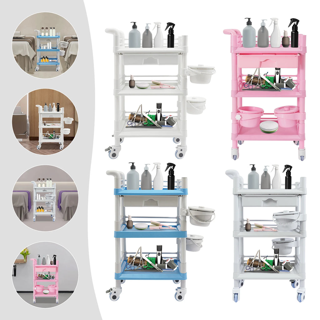 3-Tier Salon Storage Cart Movable Beauty Organizer 176 Lbs Load Utility Cart with Universal Wheels