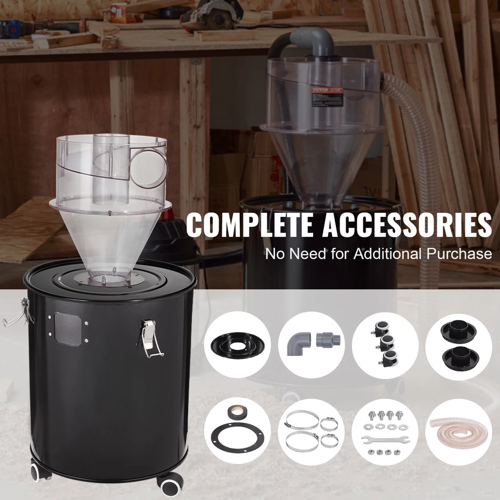 SucceBuy Cyclone Dust Separator with Metal Tank 4" Retrofit Cyclone Separator ABS Dust Deputy With 2" Hole O.D. Connector & Hose