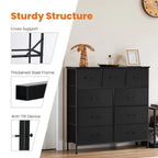 Fabric 9-Drawer Organizer, Multi-Use Storage Dresser for Home, Office & Entryway, Black