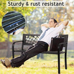 Outdoor Metal Patio Bench Porch Park Bench Cast Iron Sturdy Steel Garden Bench