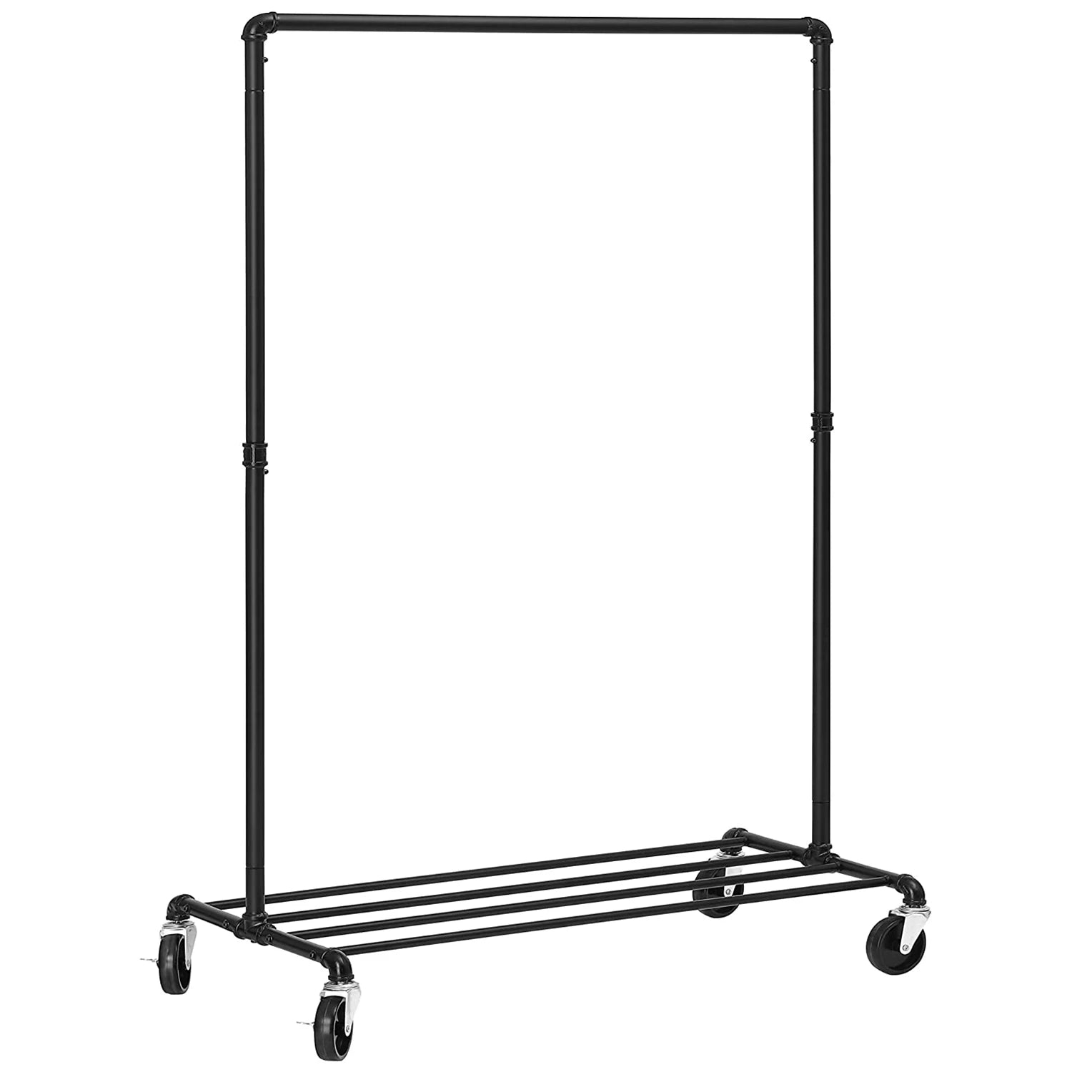 SONGMICS Heavy Duty Metal Clothes Rack on Wheels, Holds 90 kg, Industrial Design, Coat Stand with 1 Clothes Rail and Shelf