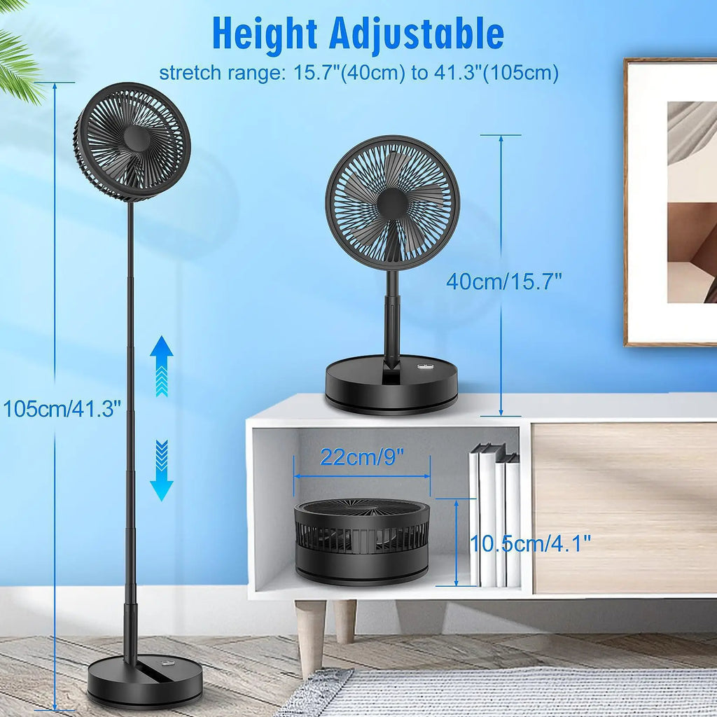 Wireless Folding Desk Fan Telescopic Outdoor Travel Camping Floor Low