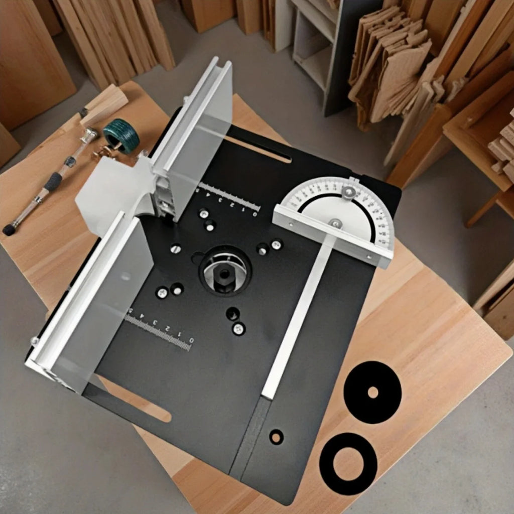 Aluminum Router Table Insert Plate w/ Miter Gauge & Fence, Flip Plate & Router Base, Required for Table Saws Workbenches Trimmer