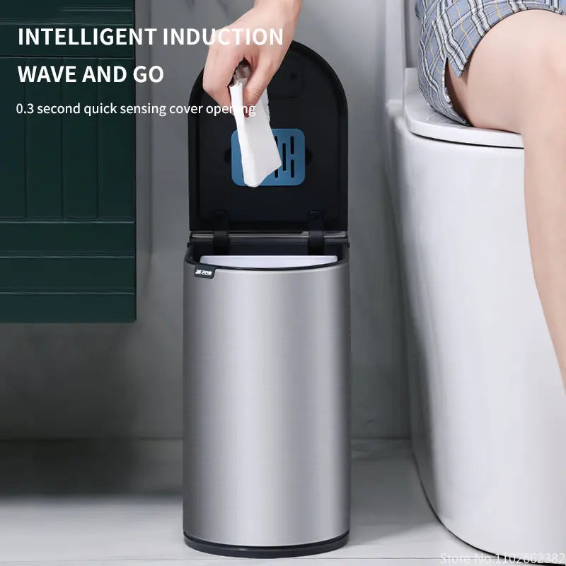 Stainless Steel 7L Smart Trash Can Toilet Brush Set Waterproof Trash Bin Narrow Garbage Smart Sensor Bucket for Lid Bathroom