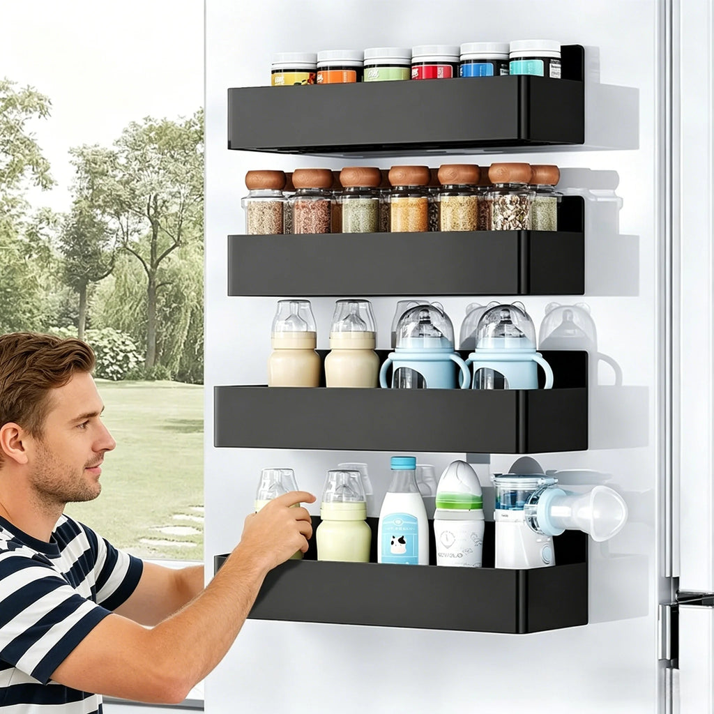 Magnetic Refrigerator Side Hanging Storage Rack, Kitchen Seasoning Storage, Kitchenware Storage, Washing Machine Side Storage