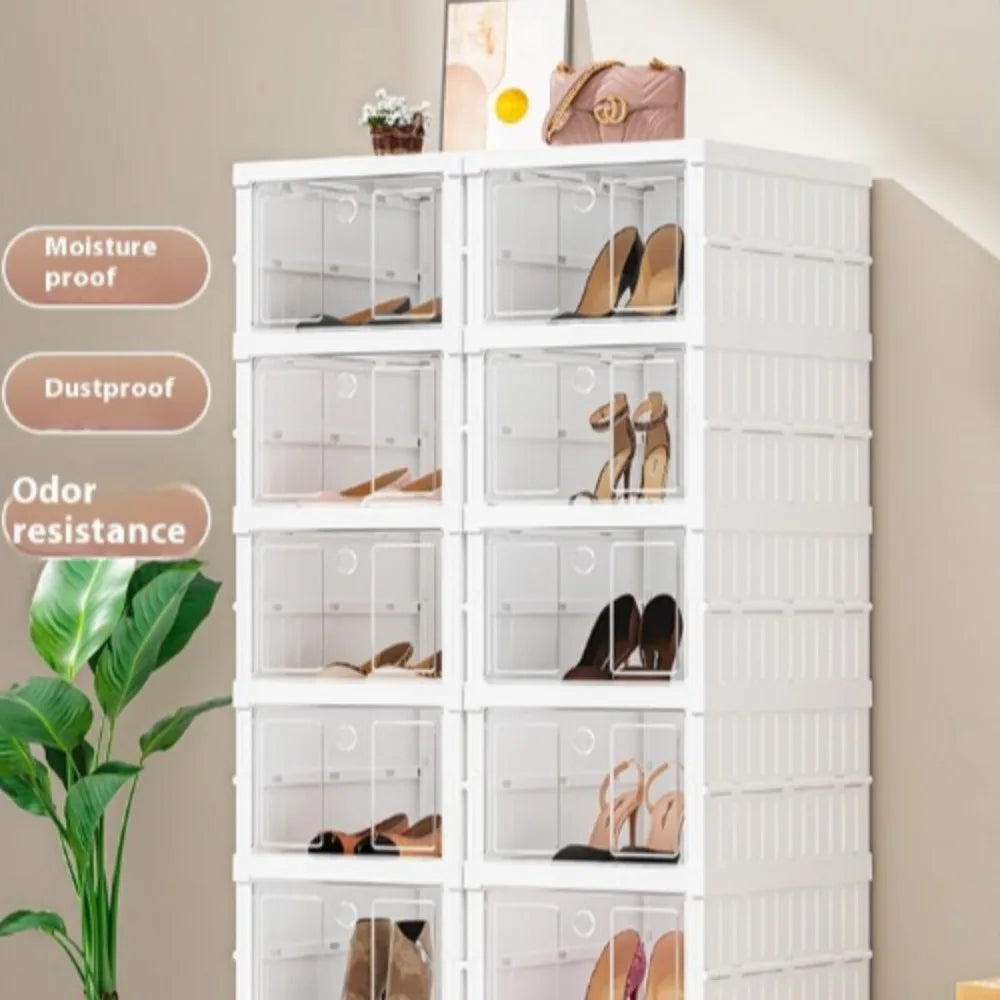 Shoe box for shoe storage 6 Layers Shoes Box Foldable Transparent Sneaker Storage Living Room Stackable free combination rack