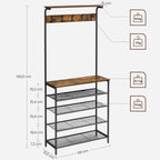 VASAGLE coat rack, dresses stand, wardrobe with 5 double hooks, shoe rack with 5 levels, one shelf on top