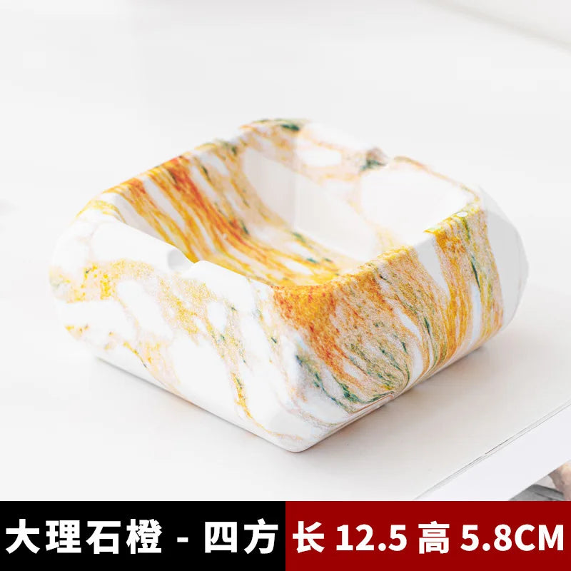 European-style Marble Texture Ashtray Creative Ceramic Ashtray Anti-flying Ash Office Living Room Modern Desktop Decoration