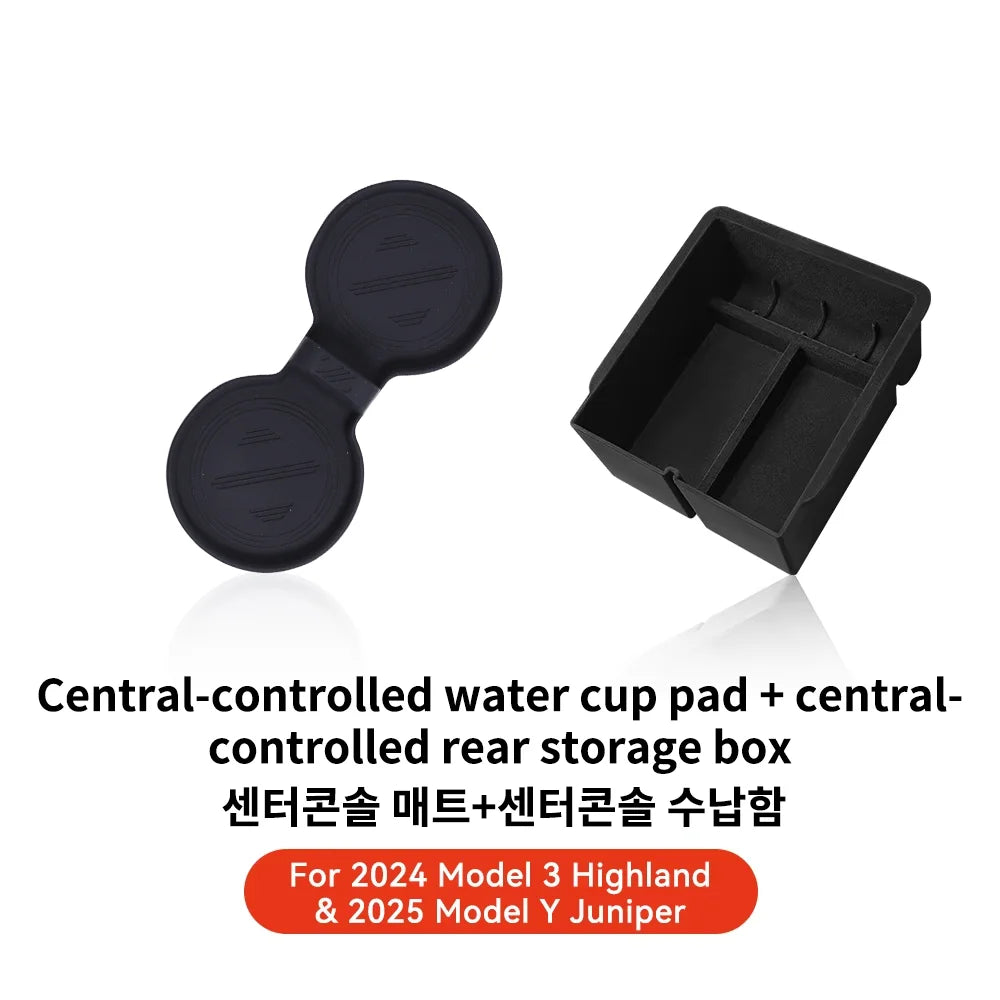 YZ For Tesla Model 3 Highland 2024 Model Y Juniper 2025 Storage Box Center Armrest Hidden Box Cup Holder Organizer Accessories