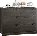 Modern 6 Drawer Dresser for Bedroom, Double Chest of Drawers with Storage, Large Wooden Storage Dresser Organizer with Cut-Out
