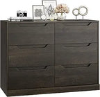 Modern 6 Drawer Dresser for Bedroom, Double Chest of Drawers with Storage, Large Wooden Storage Dresser Organizer with Cut-Out