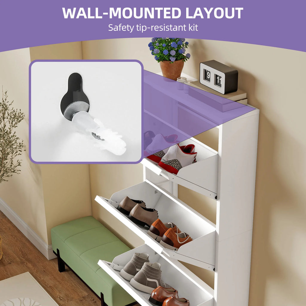 YITAHOME Thin 3-Drawer Shoe Cabinet - Space-Saving Steel Design with Ventilation for Entryway/Hallway