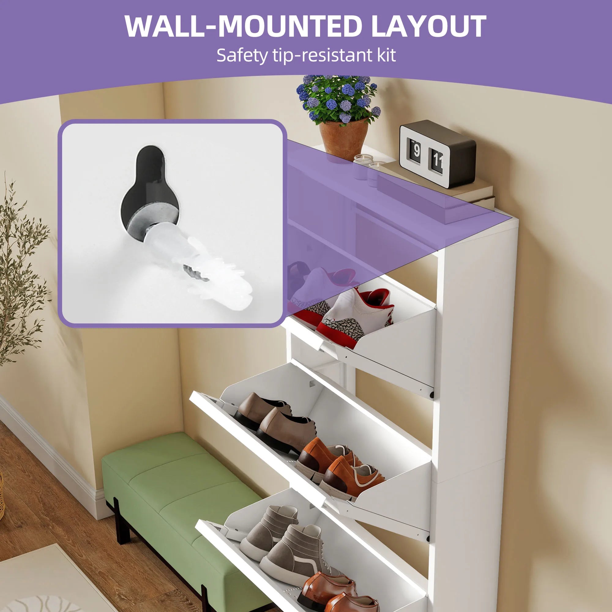 YITAHOME Thin 3-Drawer Shoe Cabinet - Space-Saving Steel Design with Ventilation for Entryway/Hallway