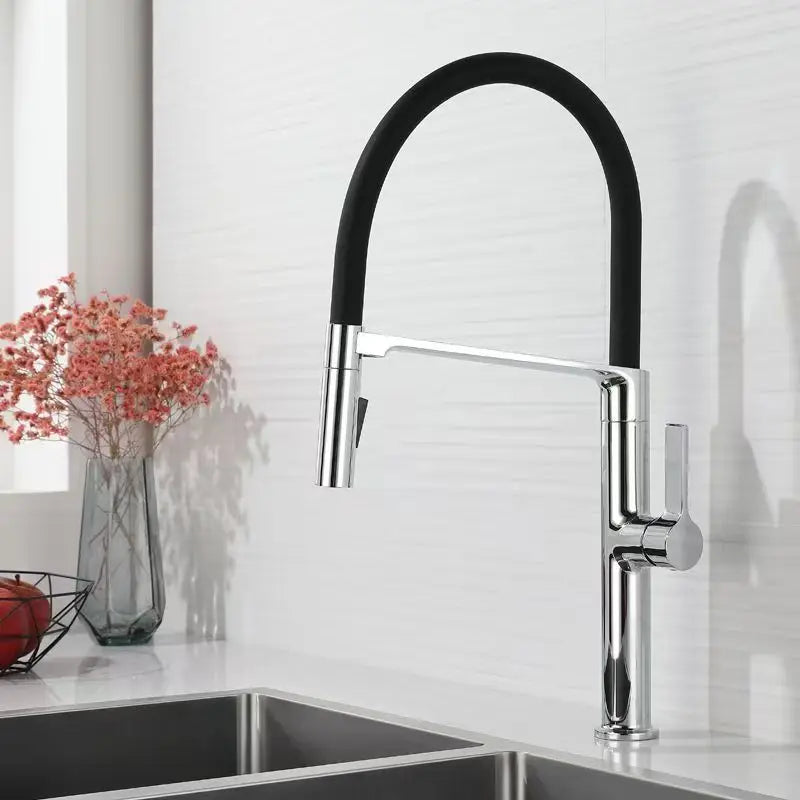Gunmetal Rubber Kitchen Faucet Mixer Rotation Pull Down Stream Sprayer Taps Hot And Cold Water Single Hole Single Handle Faucet