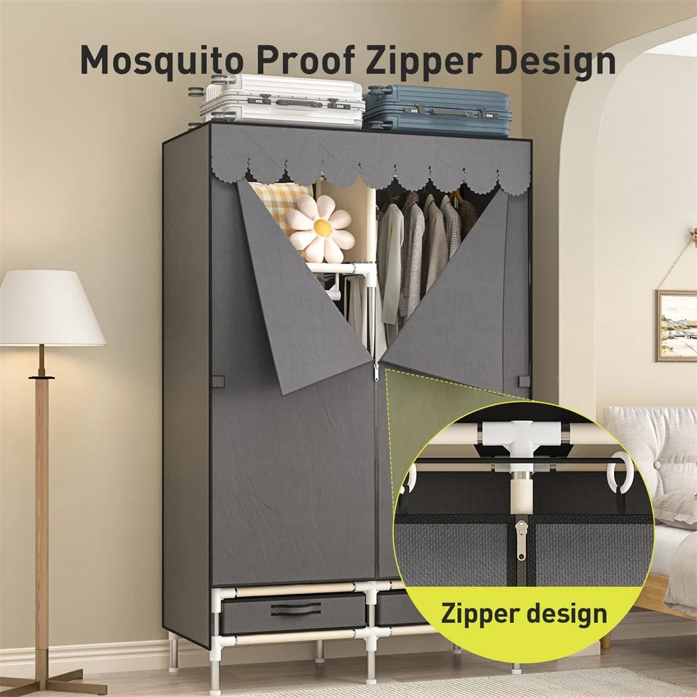 Wardrobe Simple Cloth Wardrobe Household Bedroom Assembly Cabinet Large Wardrobe Durable Simple Modern,Grey