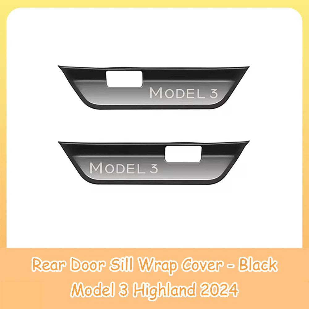 For Tesla Model 3 Highland Front Rear Door Sill Wrap Cover Anti Scratch Stainless Steel Door Sill Strip Plate Car Accessories