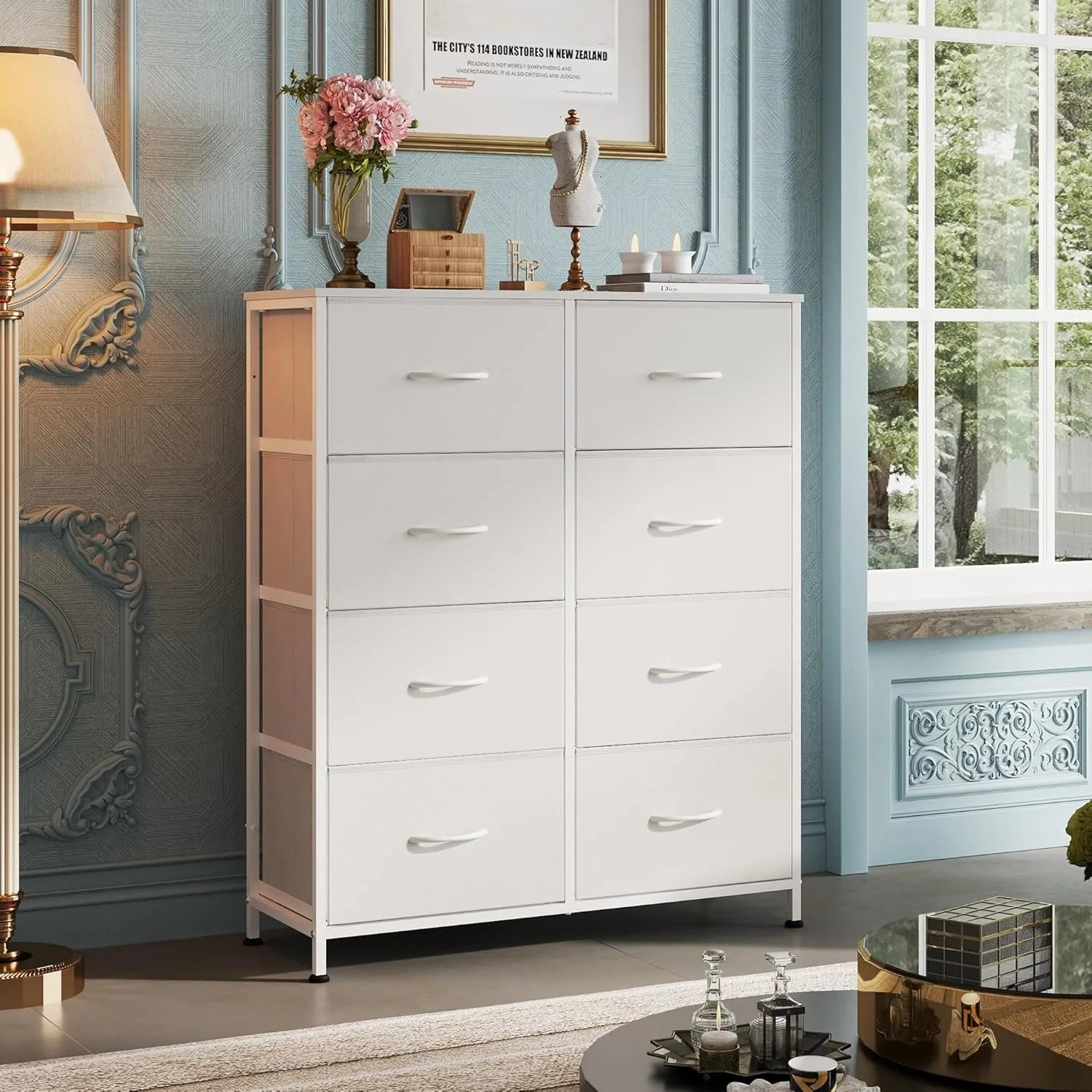 Tall Fabric Dresser with 8 Drawers – Double Storage Tower for Bedroom