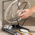 Kitchen Pot Lid Rack No Drill Pot Lid Organizer Kitchen Space Saving Countertop Organizer Rack with Drainage Tray  Storage Rack