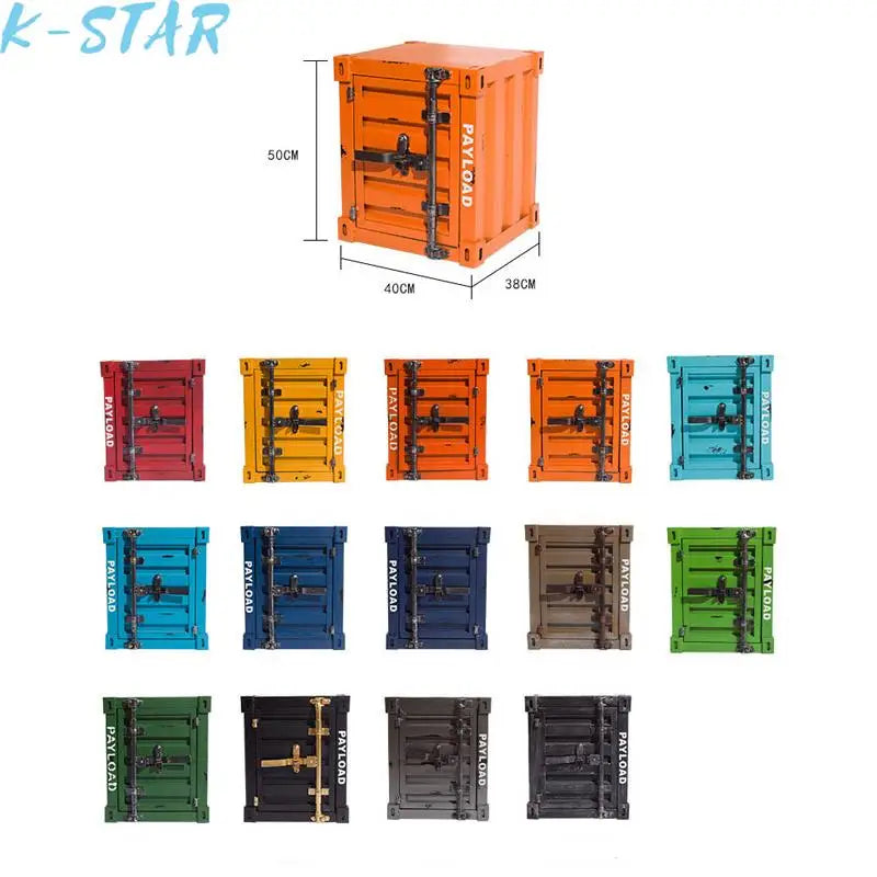 K-STAR Retro Theme Sofa Bedside Table Bedside Table Tin Metal Cabinet Home Creative Storage Office Cabinet Safe