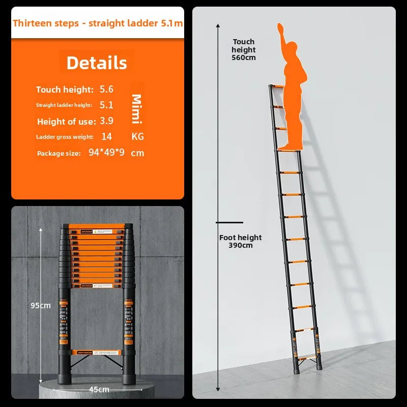 Thickened carbon steel telescopic ladder Multifunctional herringbone ladder Bamboo ladder Lifting  folding engineering staircase