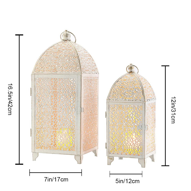 2Pcs Metal Candle Holder Vintage Candle Lantern Hanging Lantern with Hollow Pattern for Home Decor Wedding Party Garden Events
