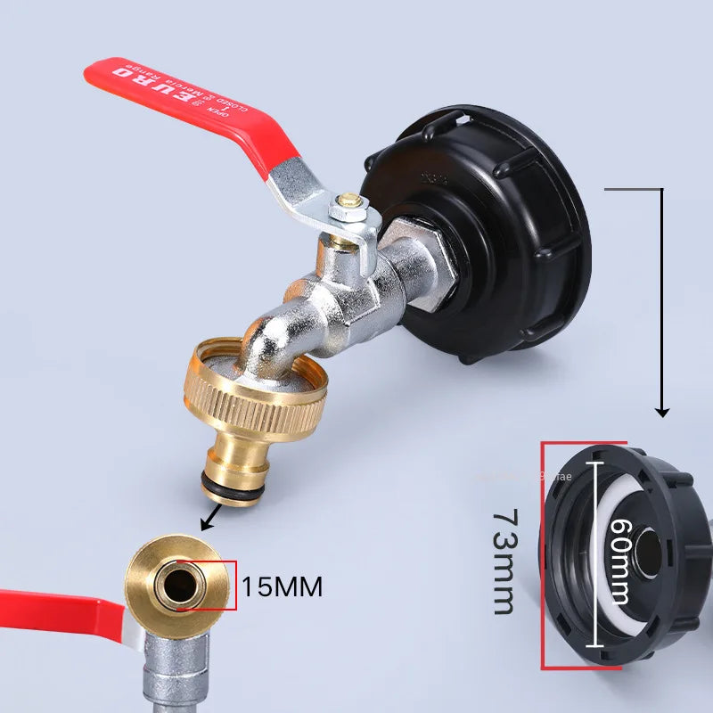 S60 Coarse Thread IBC Tank Tap Connecter x 16mm 1/2'' 3/4'' Water Coupling Adapter Garden Home Replacement Valve Fitting Faucet