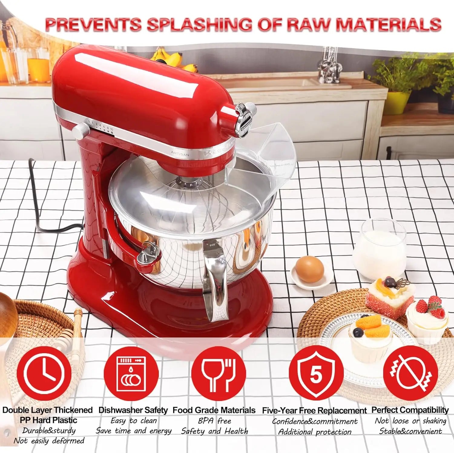 KSMBLPS Pouring Shield for Kitchenaid 5.5 Quart, Pouring shield for kitchenaid 6 Quart &5, 7, 8 Qt Stainless Steel Bowl, kitchen