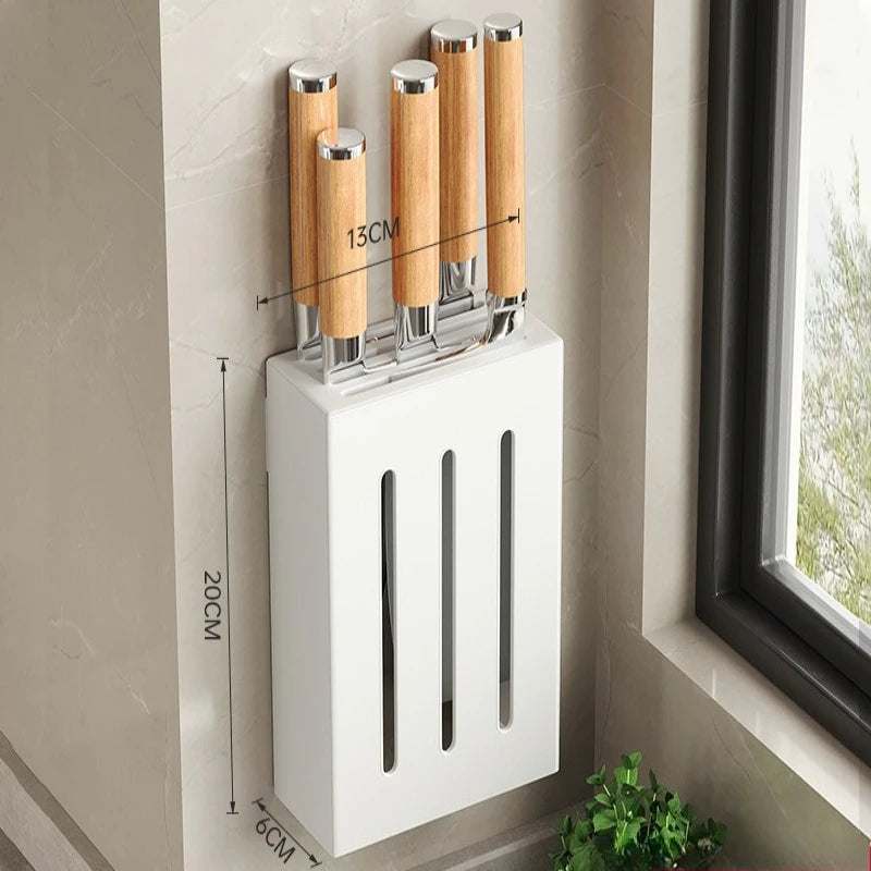Kitchen Knife Holder Stainless Steel Wall Mount Punch Free Multifunctional Kitchen Organizer Traceless Utensil Storage Rack