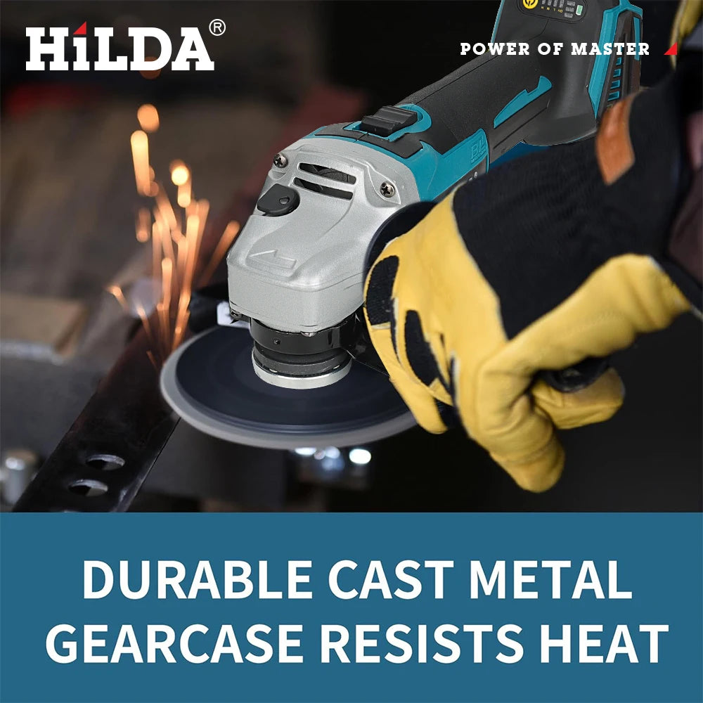 HILDA 125mm Brushless And Brushed Angle Grinder Cordless Grinding Machine Cutting Woodworking Power Tool For Makita 18V Battery