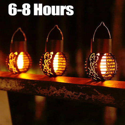 LED Outdoor Solar Light Garden Light Hanging Chandelier Lamp Hollow Garden Decoration Flame Lamp Solar Lantern Ornament