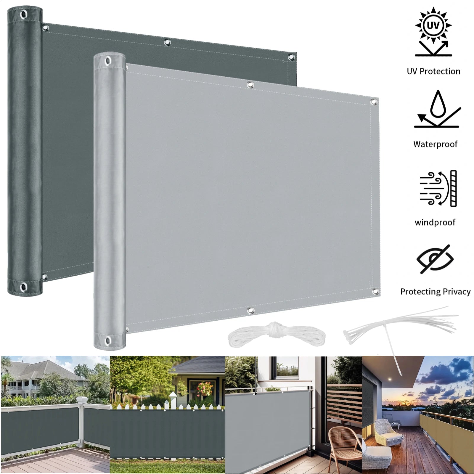 Balcony Privacy Shade Cloth Waterproof Fence Sunshade Netting 95% UV Protection for Garden Shelter Deck Porch Railing Pool Decor