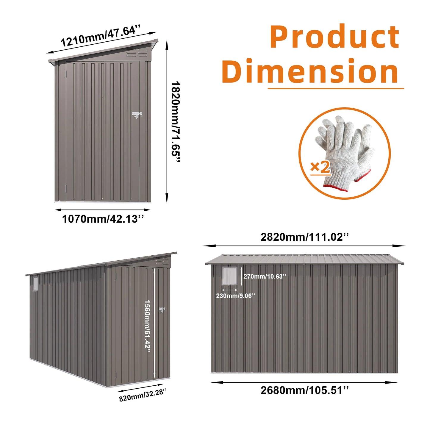 SUSUA 4 x 9 FT Outdoor Storage Shed, Metal Garden Shed Tool House with Sloping Roof,2 vents and 1 Side Open Door for Backyard