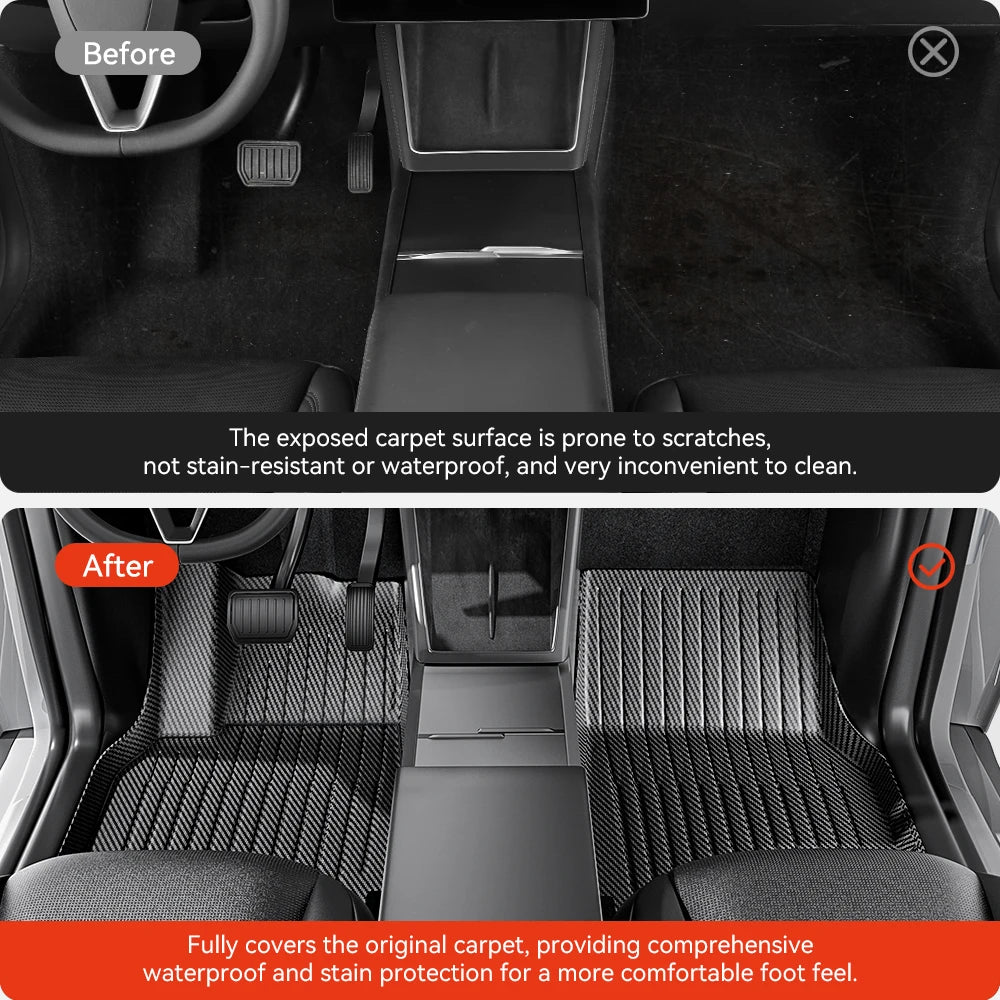 YZ For Tesla Model Y Juniper 2025 TPE Floor Mat Carbon fiber pattern Car waterproof Anti-Slip Trunk Floor Liner Backrest Mats