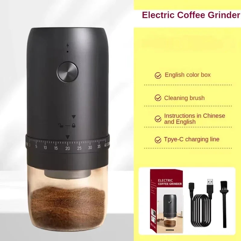 TINSOL 1800mAh Electric Coffee Bean Grinder 40 Speed External Adjustable Home Rechargeable Grinder Convenient Home Coffee Maker