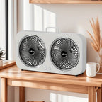 Dual head USB fan with 360 ° rotatable blades, wall mounted and free standing design, rechargeable, suitable for offices, bedroo