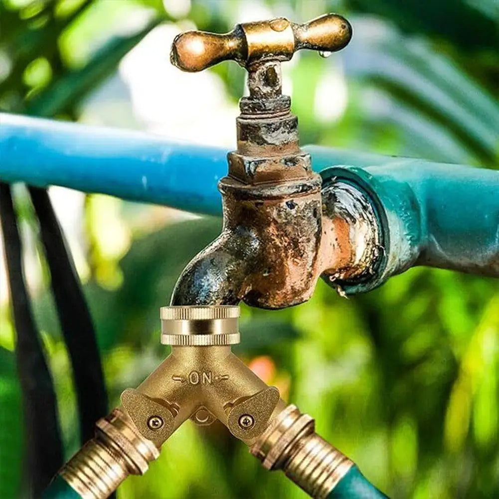 3/4 Inch 2 Way Brass Garden Hose Splitter Y-Type Tap Watering Connector Distributor for Outdoor Faucet 1/2/3 set