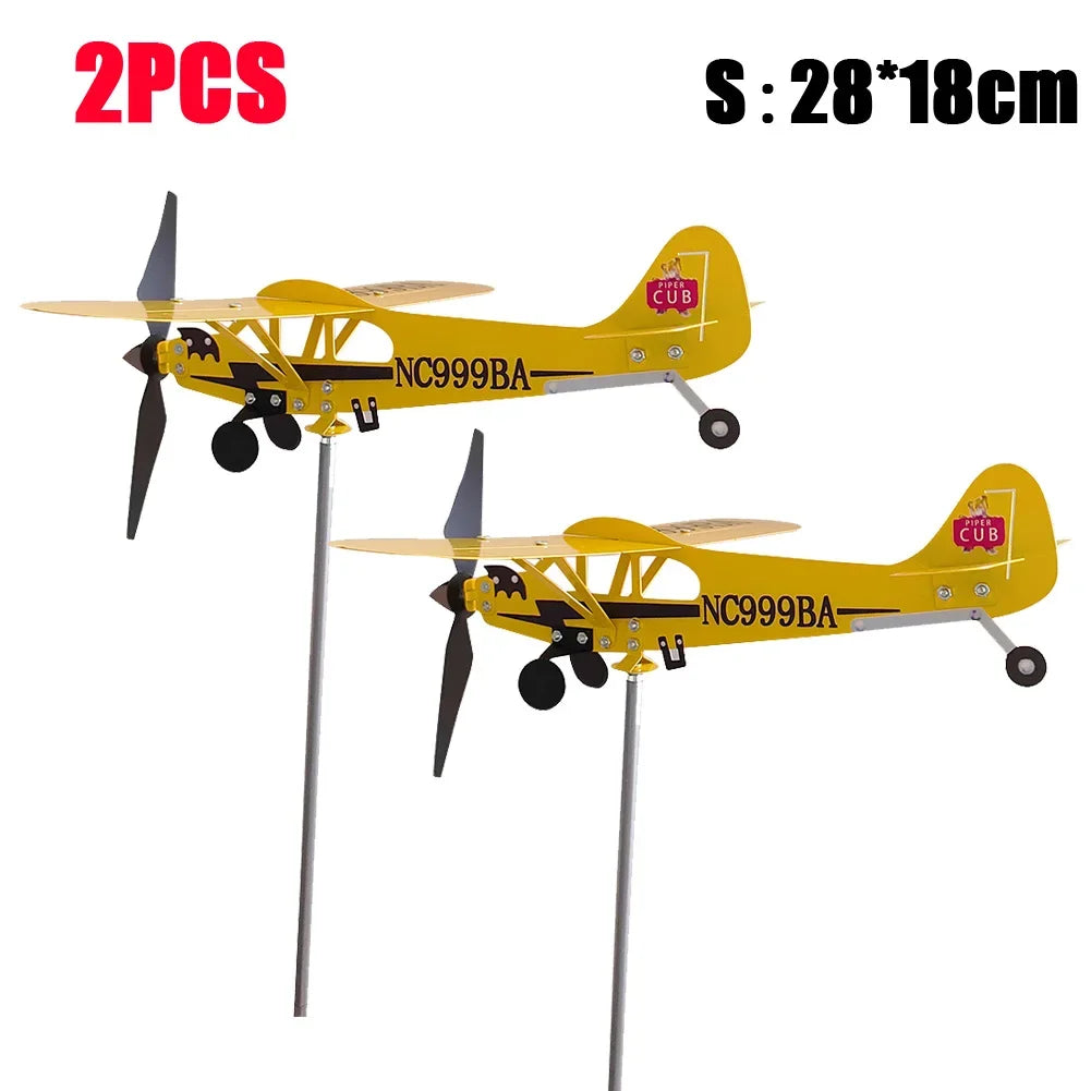 Airplane Weather Vane Piper J3 Cub Wind Spinner For Garden Durable Metal Windmill Aircraft Weather Vane Outdoor Garden Decor