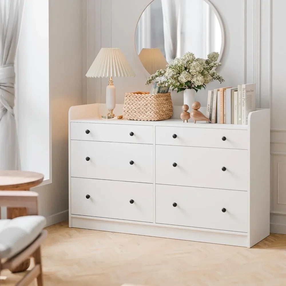 6 Drawer Dresser for Bedroom, Large Wood Dressers & Chests of Drawers 52'' Long Modern Sideboard Buffet Cabinet