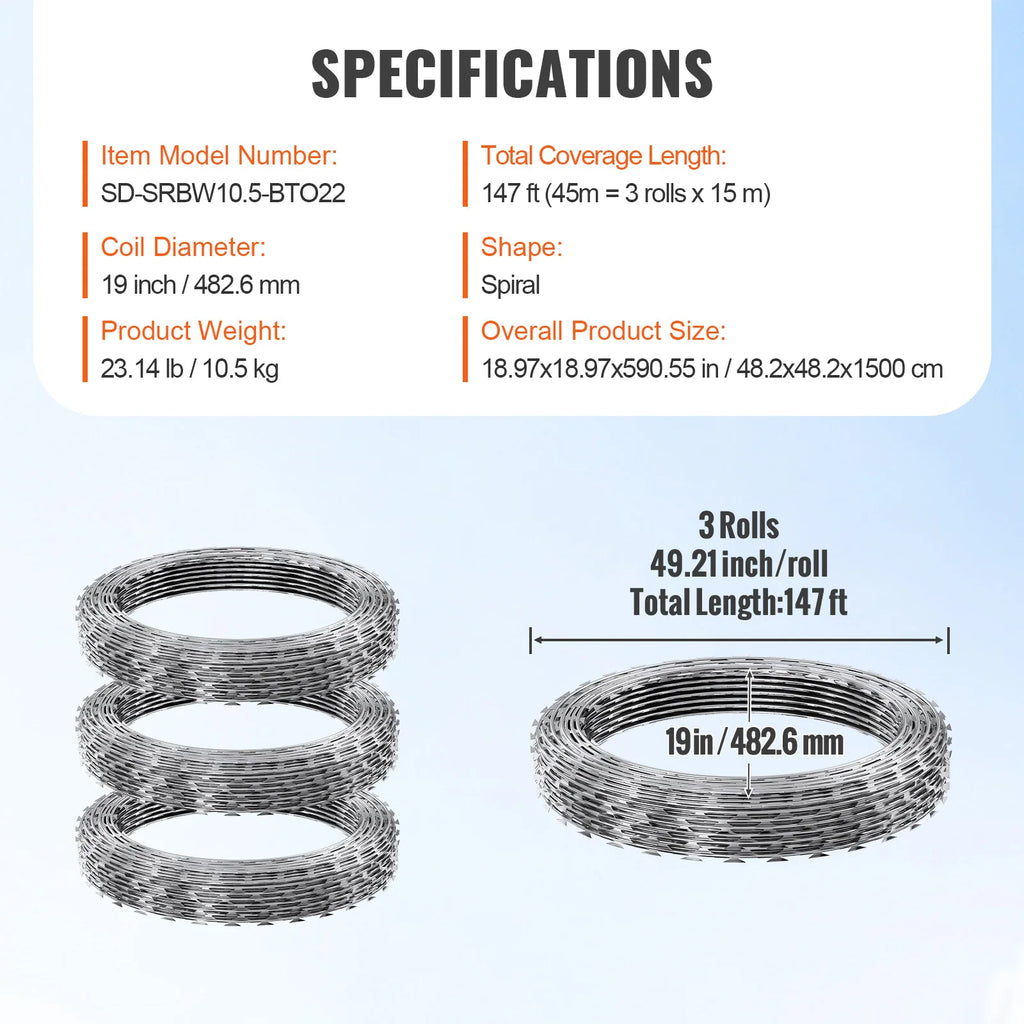 VEVOR Razor Wires  Razor Barbed Wire Razor Wire Fencing Fence Double Spiral Barbed Wire Galvanized Wire Rolls Razor for Garden