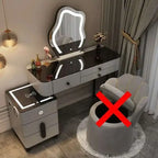 Luxury Glass Dressing Table with Smart Wireless Charging Bedroom Vanity Nightstand Makeup Table Drawers with Led Mirror Dresser