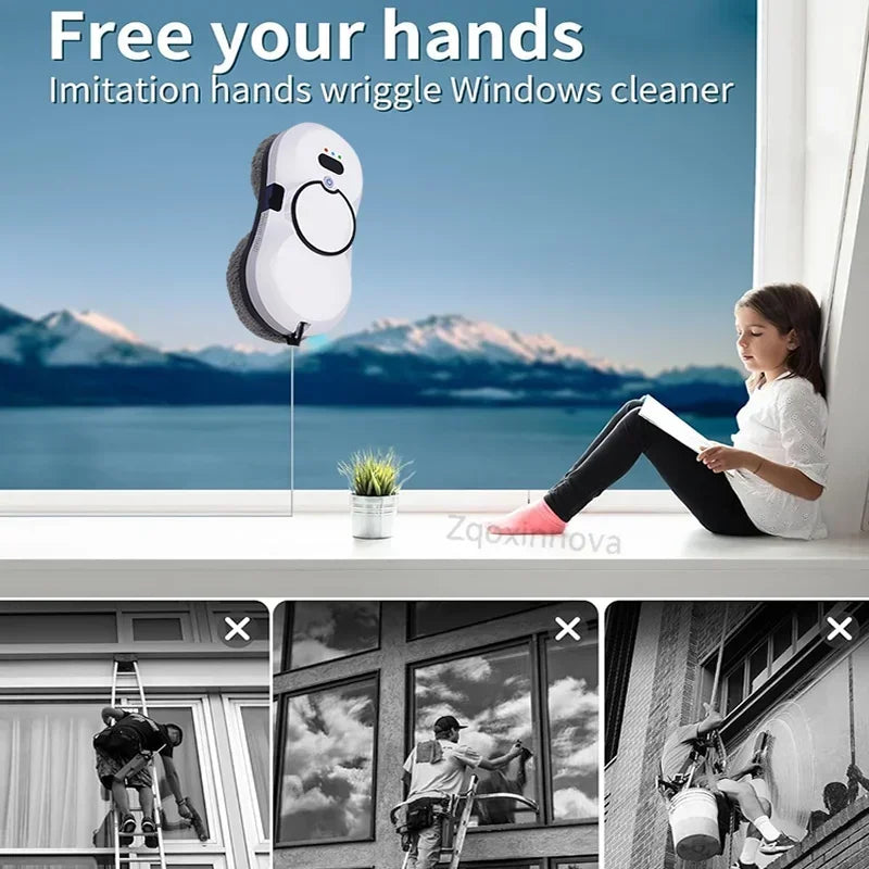 Auto Window Cleaning Robot with UPS System, Intelligent Vacuum & Mop Combo for Glass Floor Home Office Smart Appliance