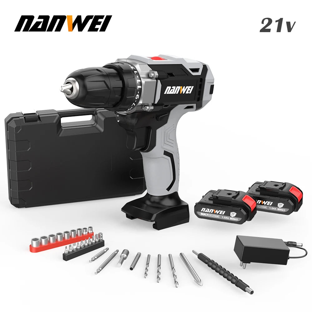 NANWEI Rechargeable Hand-held Electric Mini Screwdriver Multifunctional Impact Drill for home use