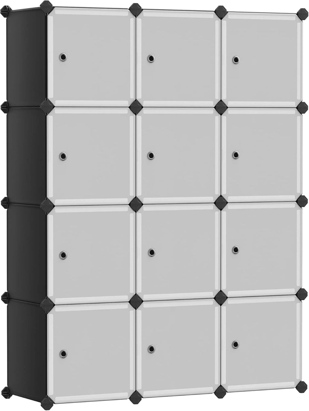 SONGMICS 12-Cube Storage Unit, Shoe Rack, Stackable Cubes, Plastic Closet Cabinet, Wardrobe, with Doors